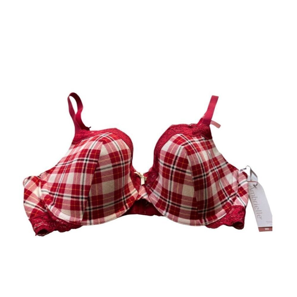Ambrielle Organic Cotton Demi Classic Racerback Red Plaid Bra Size 38D - Picture 6 of 11